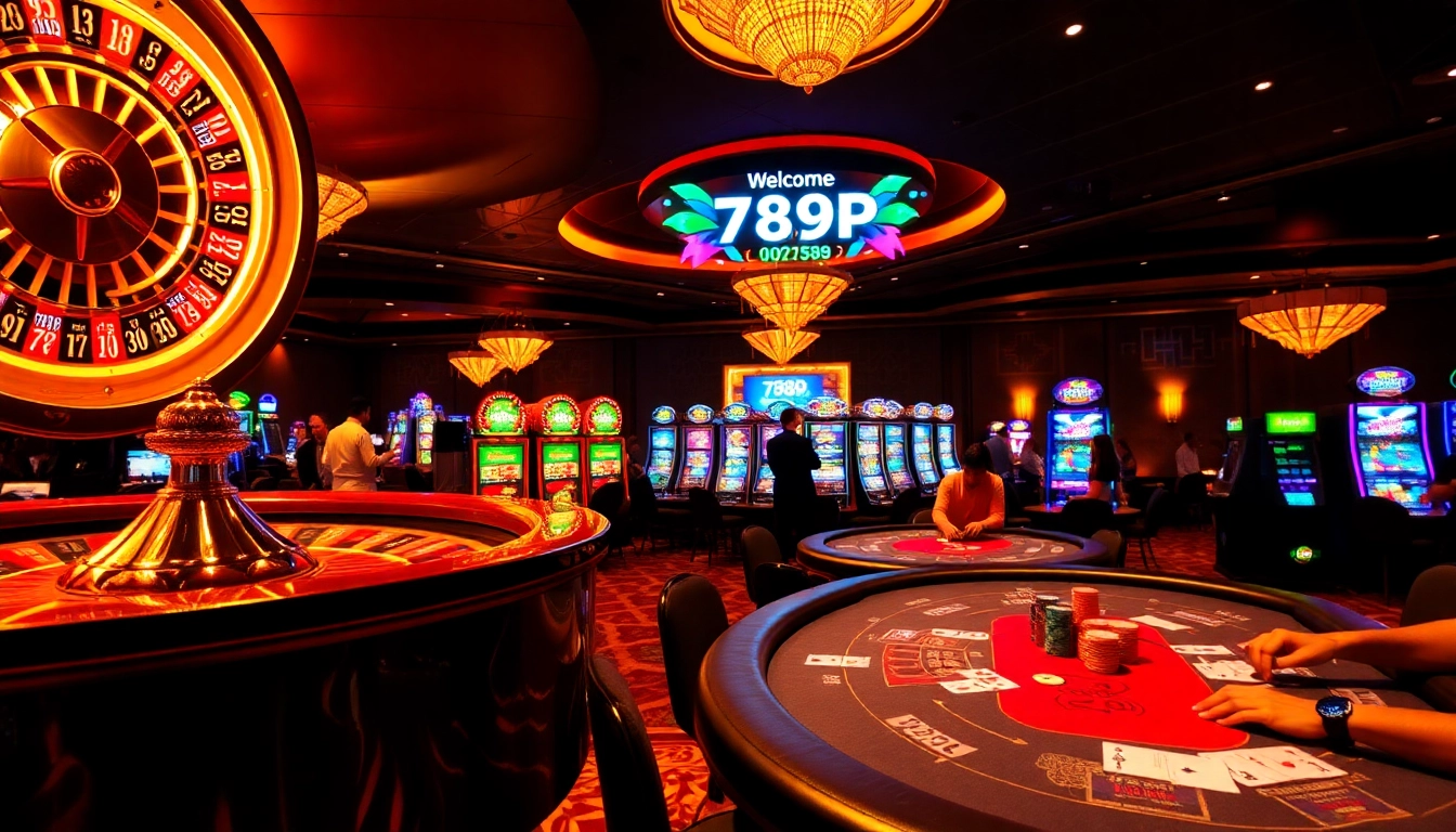 Exciting casino scene with roulette, poker tables, and 789P brand elements.