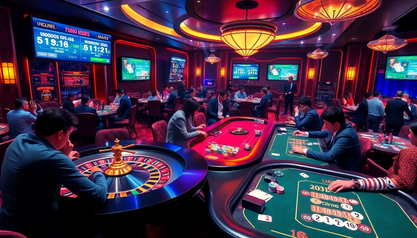 Dynamic betting action at a casino showcasing keo nha cai odds and excited players.