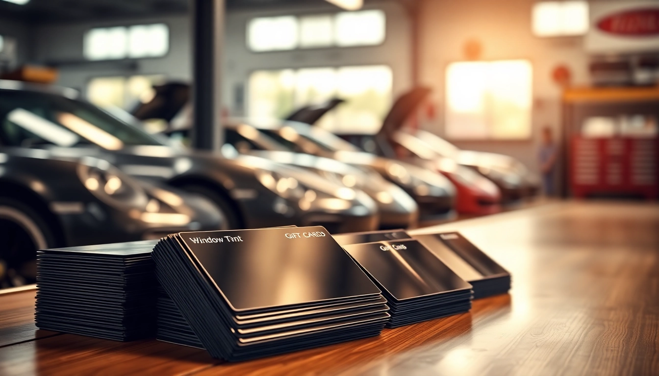 Offer a stunning window tint gift card collection in an auto shop setting with professional elegance.