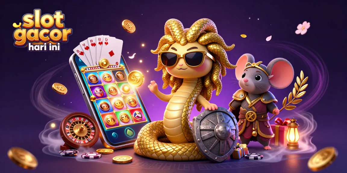 Experience the thrill of slot gacor hari ini with a vibrant 3D illustration featuring Medusa and casino elements.