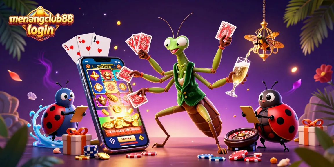 Experience the thrill of menangclub88 login with a vibrant casino-themed 3D illustration featuring engaging characters.
